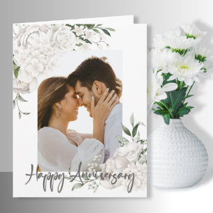 Aangepaste foto White Floral Jubileum Greep Kaart