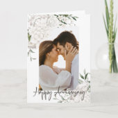 Aangepaste foto White Floral Jubileum Greep Kaart (Voorkant)