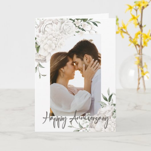 Aangepaste foto White Floral Jubileum Greep Kaart (Gele Bloem)