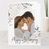 Aangepaste foto White Floral Jubileum Greep Kaart (Voorkant)
