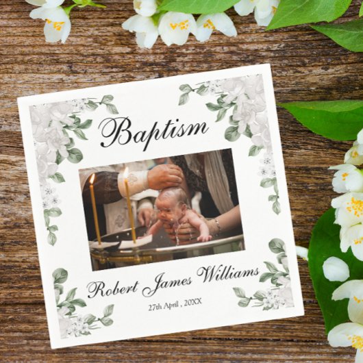 Aangepaste foto White Flowers Christening Baptisme Servet