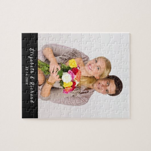 Aangepaste foto White Script Typography Couple's Legpuzzel (Horizontaal)