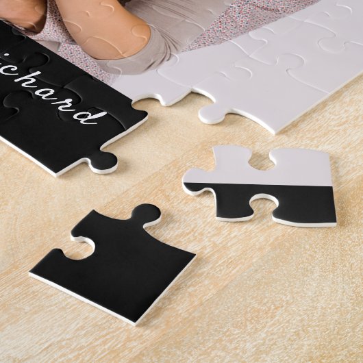 Aangepaste foto White Script Typography Couple's Legpuzzel (Zijkant)