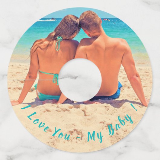 Aangepaste Foto Wijnglas Label met Tekst - I Love  (Voorkant)