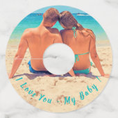 Aangepaste Foto Wijnglas Label met Tekst - I Love  (Achterkant)