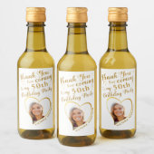 Aangepaste Foto Wit Goud Dank u 50ste verjaardag Wijn Etiket (Flessen)