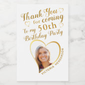 Aangepaste Foto Wit Goud Dank u 50ste verjaardag Wijn Etiket (Enkel label)