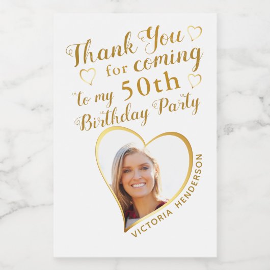 Aangepaste Foto Wit Goud Dank u 50ste verjaardag Wijn Etiket (Enkel label)