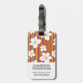 Aangepaste foto Witte bloemen op strepen Bagagelabel (Achterkant verticaal)