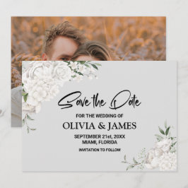 Aangepaste foto Witte bloemenbruiloft Save The Date