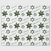 Aangepaste foto witte groene sterren Prettig kerst Cadeaupapier (Vlak)