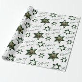 Aangepaste foto witte groene sterren Prettig kerst Cadeaupapier (Uitgerold)
