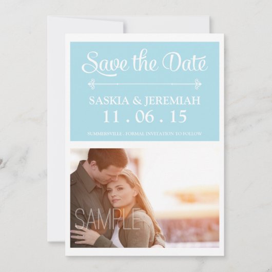Aangepaste foto Zacht Blauw opslaan Datum Save The Date (Voorkant)