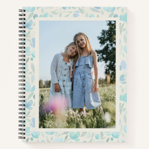 Aangepaste foto zachte blauwe waterverf bloemister notitieboek