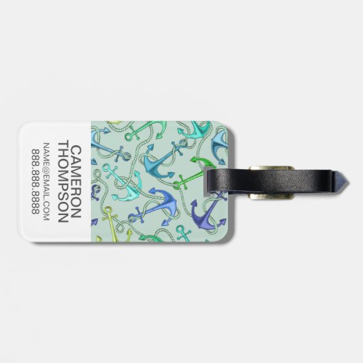 Aangepaste foto-Zee-anker en -rope-patroon Bagagelabel (Achterkant horizontaal)