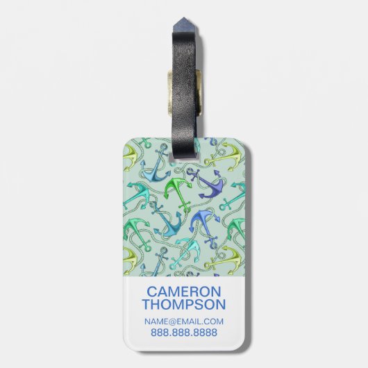 Aangepaste foto-Zee-anker en -rope-patroon Bagagelabel (Achterkant verticaal)