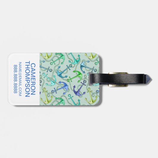 Aangepaste foto-Zee-anker en -rope-patroon Bagagelabel (Achterkant horizontaal)