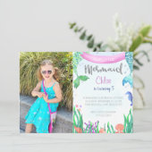 Aangepaste Foto Zeemeermin Verjaardagsfeest Uitnod Kaart (Staand voorkant)