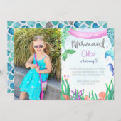 Aangepaste Foto Zeemeermin Verjaardagsfeest Uitnod Kaart (Voorkant / Achterkant)