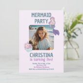 Aangepaste foto Zeemeermin Verjaardagsfeestje Blau Kaart (Staand voorkant)