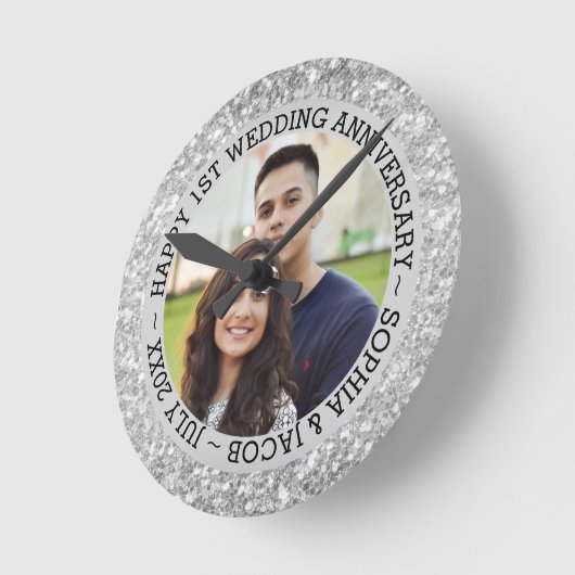 Aangepaste foto Zilver Glitter Ronde Klok (Hoek)