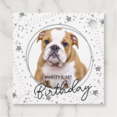 Aangepaste foto Zilver Glitter Stars Dog Birthday Bedankjes Labels (Achterkant)