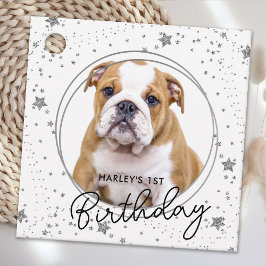 Aangepaste foto Zilver Glitter Stars Dog Birthday Bedankjes Labels