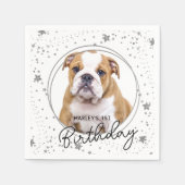 Aangepaste foto Zilver Glitter Stars Dog Birthday Servet (Voorkant)