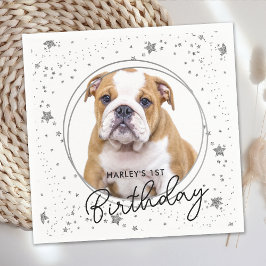 Aangepaste foto Zilver Glitter Stars Dog Birthday Servet