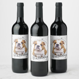 Aangepaste foto Zilver Glitter Stars Dog Birthday Wijn Etiket