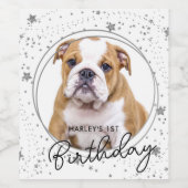 Aangepaste foto Zilver Glitter Stars Dog Birthday Wijn Etiket (Enkel label)