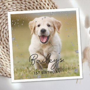 Aangepaste foto Zilver Glitter Stars Pet Dog Birth Servet