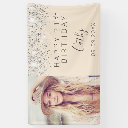 Aangepaste foto zilvercrème op feestdag spandoek (Verticaal)