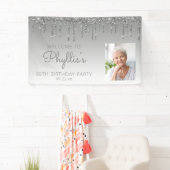 Aangepaste foto zilveren glittersluier 80ste verja spandoek (Insitu)