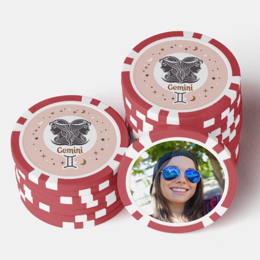 Aangepaste Foto Zodiac Sign Tweelingen Poker Chips (Opstapeling)