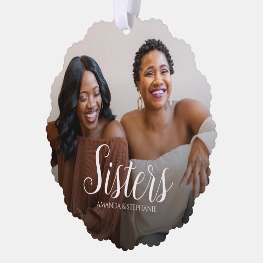 Aangepaste foto zusters kerstboom ornament kaart (Links)