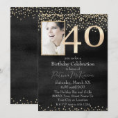 Aangepaste foto Zwart en Goud 40e Verjaardag Kaart (Voorkant / Achterkant)
