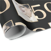 Aangepaste foto Zwart en Goud 50ste verjaardag Cadeaupapier (Rol Hoek)