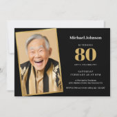 Aangepaste foto Zwart en Goud 80ste verjaardag Kaart (Voorkant)