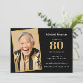 Aangepaste foto Zwart en Goud 80ste verjaardag Kaart (Staand voorkant)