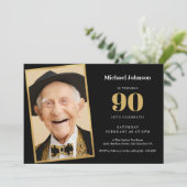 Aangepaste foto Zwart en Goud 90ste verjaardagsfee Kaart (Staand voorkant)
