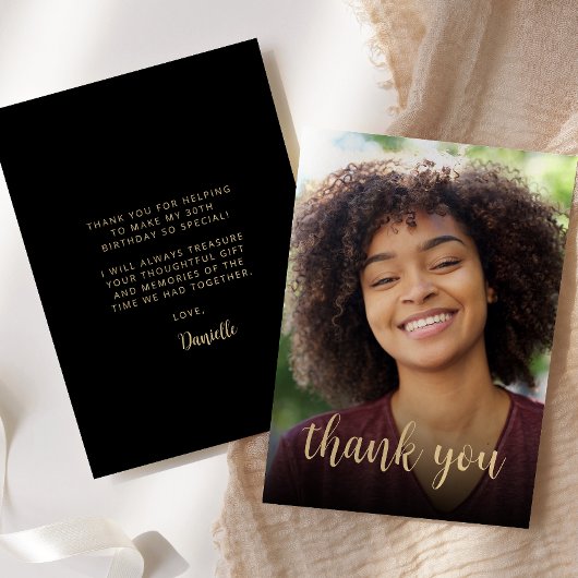 Aangepaste Foto Zwart Goud 30ste Verjaardagsfeest Bedankkaart