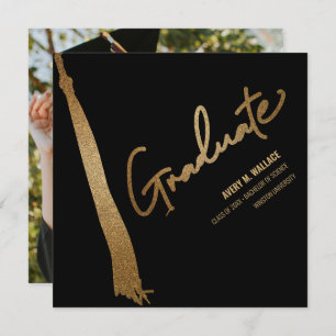 Aangepaste foto Zwart Goud kwastje Uniek Afstudere Bedankkaart
