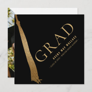 Aangepaste foto Zwart Goud kwastje Uniek Afstudere Bedankkaart