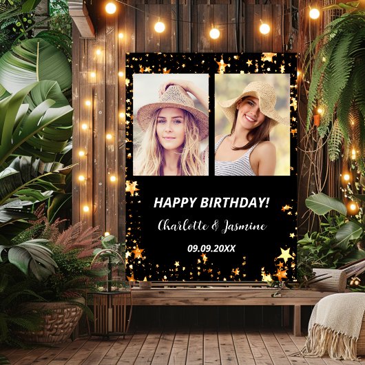 Aangepaste foto zwart goud sterren 2 personen verj poster