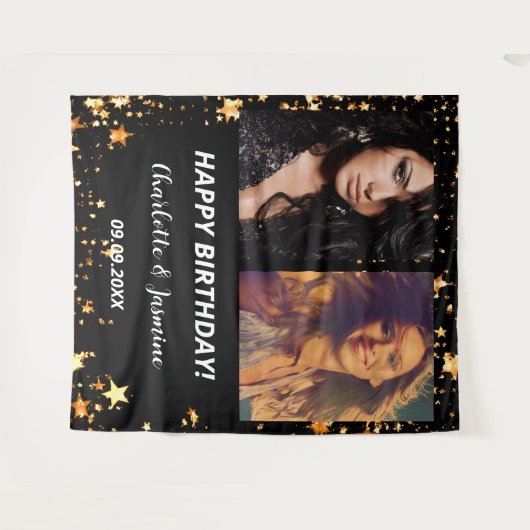 Aangepaste foto zwart gouden sterren vrienden verj wandkleed (Voorkant (horizontaal))