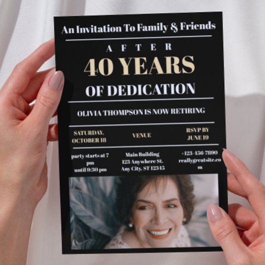 Aangepaste Foto Zwart Retirement Party Kaart