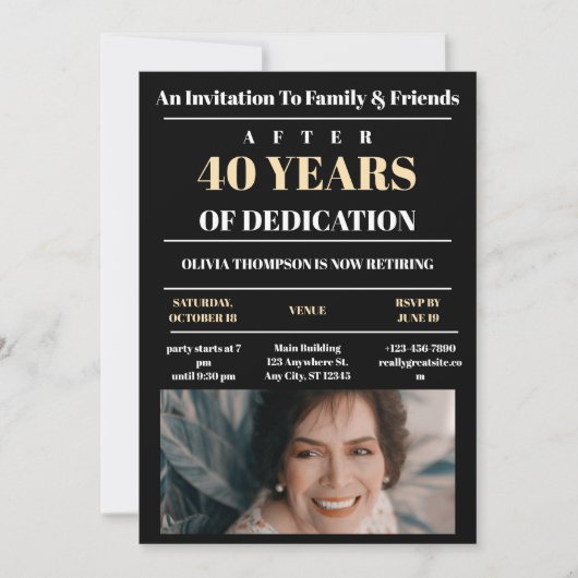 Aangepaste Foto Zwart Retirement Party Kaart (Voorkant)
