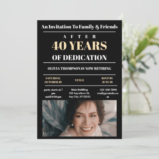 Aangepaste Foto Zwart Retirement Party Kaart (Staand voorkant)