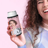 Aangepaste foto Zwart Roze Confetti 30th Verjaarda Seltzer Blikjeskoeler